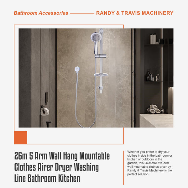 26M 5 Arm Wall Hang Mountable Clothes Airer Dryer Washing Line Bathroom Kitchen Clothes Airers