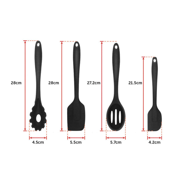 11Pcs Kitchen Utensil Set Silicone Heat Resistant Non Stick Utensils Black Serving Utensils & Sets