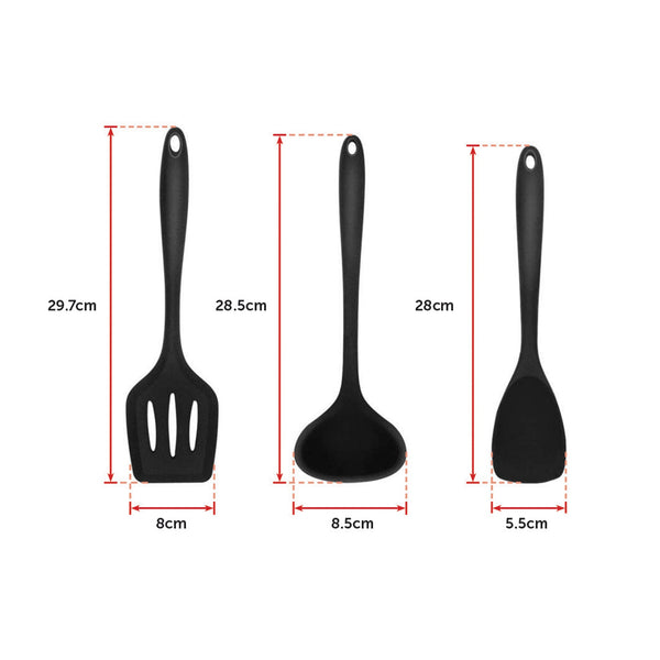 11Pcs Kitchen Utensil Set Silicone Heat Resistant Non Stick Utensils Black Serving Utensils & Sets