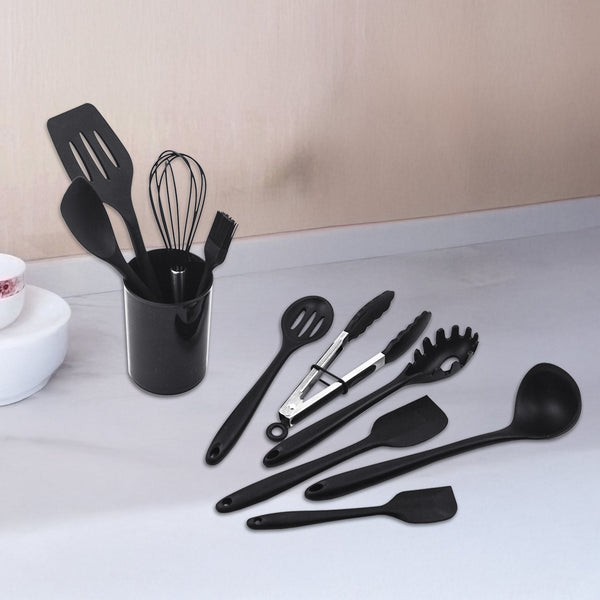 11Pcs Kitchen Utensil Set Silicone Heat Resistant Non Stick Utensils Black Serving Utensils & Sets