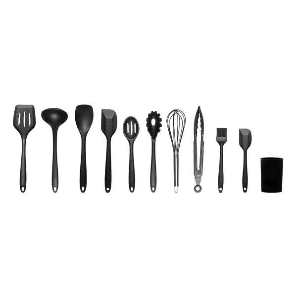 11Pcs Kitchen Utensil Set Silicone Heat Resistant Non Stick Utensils Black Serving Utensils & Sets