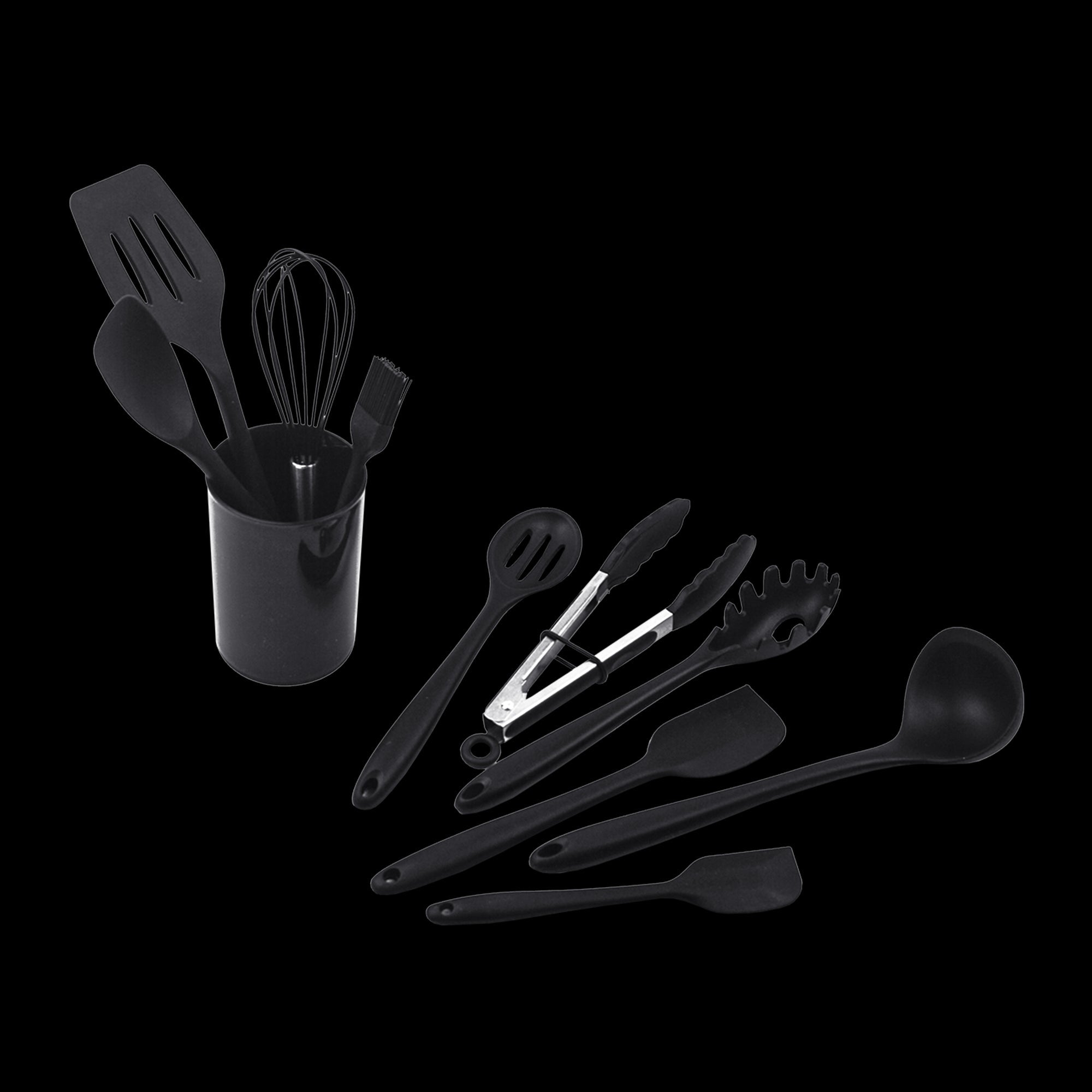 11Pcs Kitchen Utensil Set Silicone Heat Resistant Non Stick Utensils Black Serving Utensils & Sets