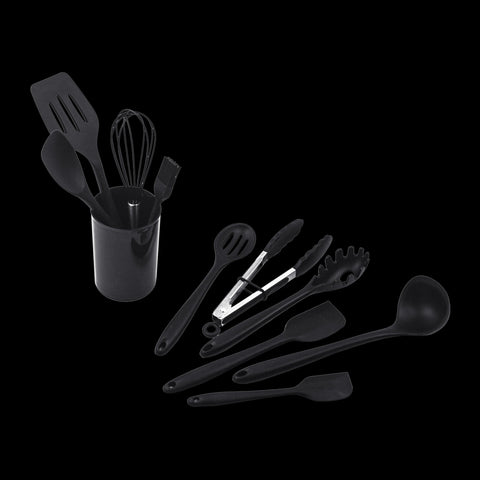 11Pcs Kitchen Utensil Set Silicone Heat Resistant Non Stick Utensils Black Serving Utensils & Sets