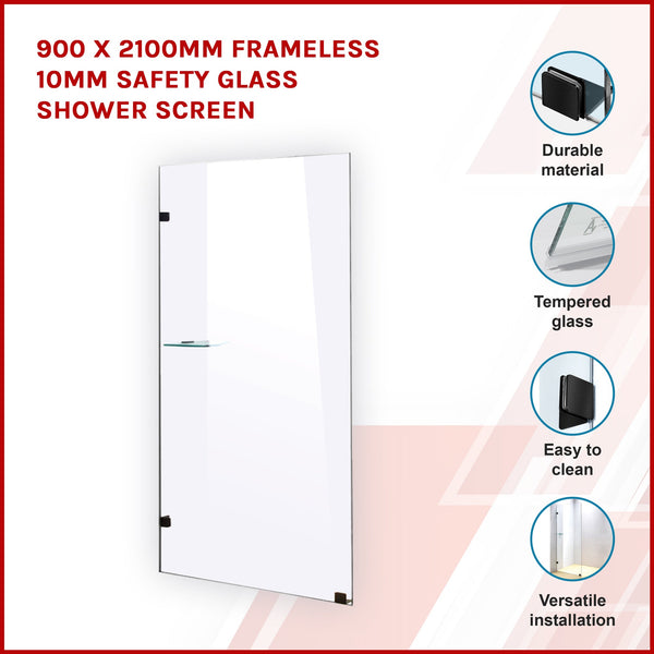 900 X 2100Mm Frameless 10Mm Safety Glass Shower Screen Shower Enclosures
