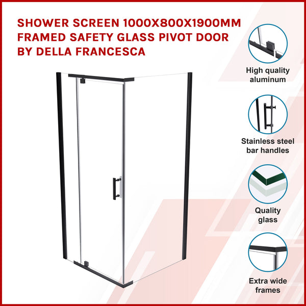 Shower Screen 1000X800x1900mm Framed Safety Glass Pivot Door By Della Francesca Shower Enclosures