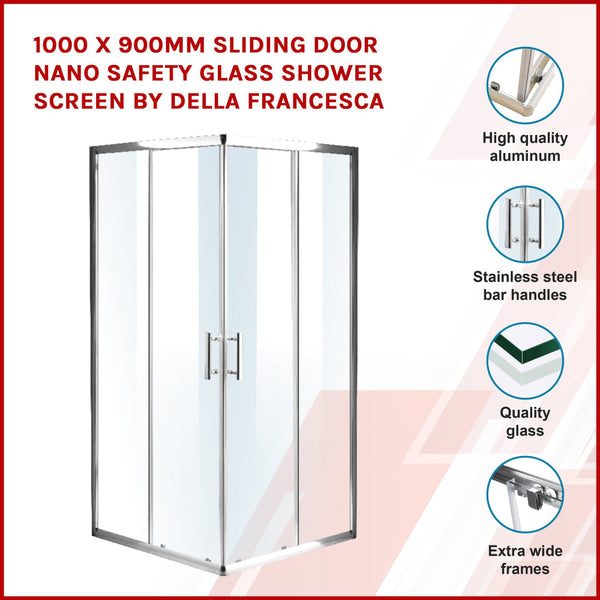 1000 X 900Mm Sliding Door Nano Safety Glass Shower Screen By Della Francesca Shower Doors