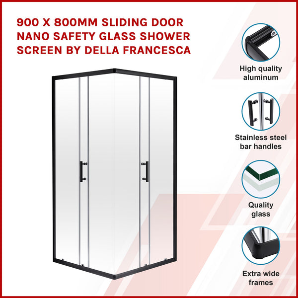 900 X 800Mm Sliding Door Nano Safety Glass Shower Screen By Della Francesca Shower Enclosures