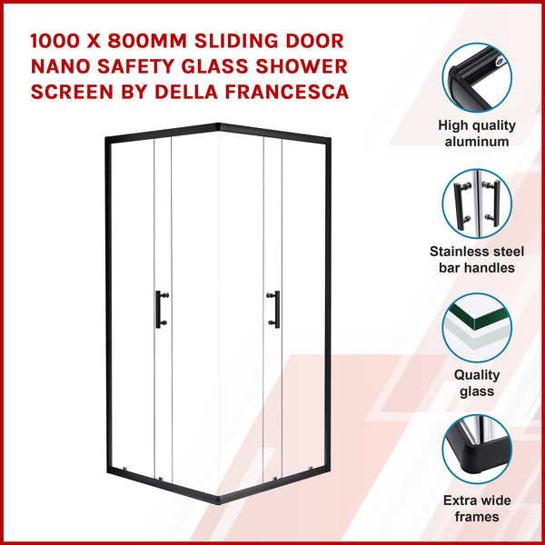 1000 X 800Mm Sliding Door Nano Safety Glass Shower Screen By Della Francesca Shower Enclosures