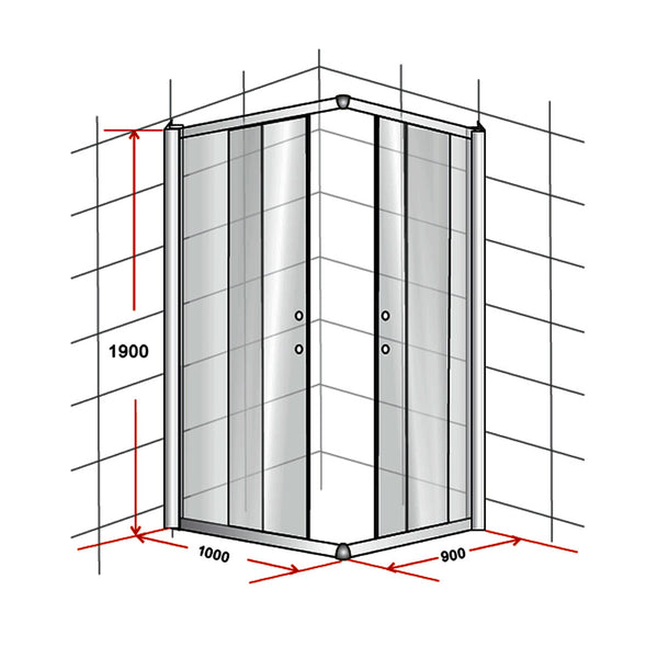 1000 X 900Mm Sliding Door Nano Safety Glass Shower Screen By Della Francesca Shower Enclosures