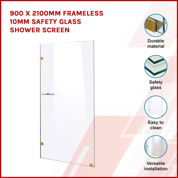 900 X 2100Mm Frameless 10Mm Safety Glass Shower Screen Shower Enclosures