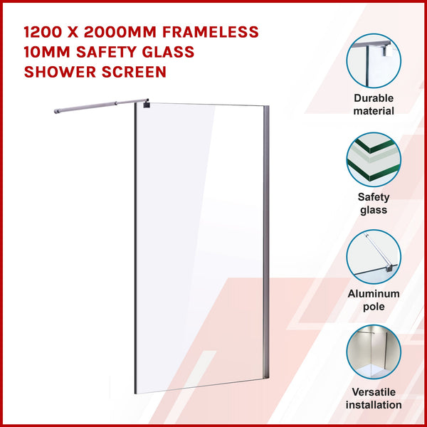 2000Mm Frameless 10Mm Safety Glass Shower Screen Shower Enclosures