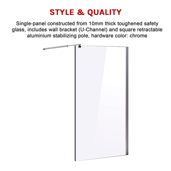 2000Mm Frameless 10Mm Safety Glass Shower Screen Shower Enclosures