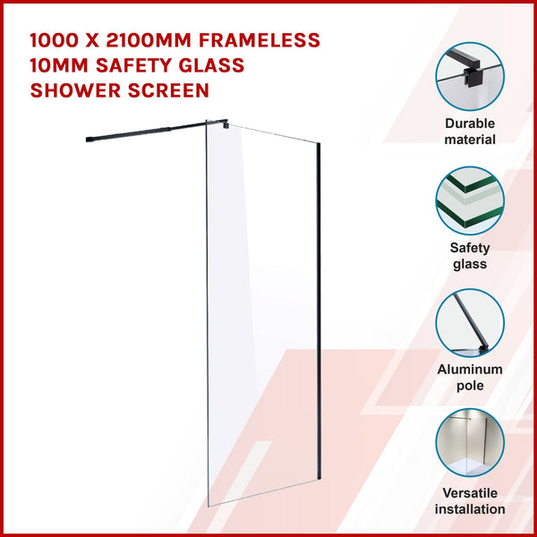 1000 X 2100Mm Frameless 10Mm Safety Glass Shower Screen Shower Enclosures
