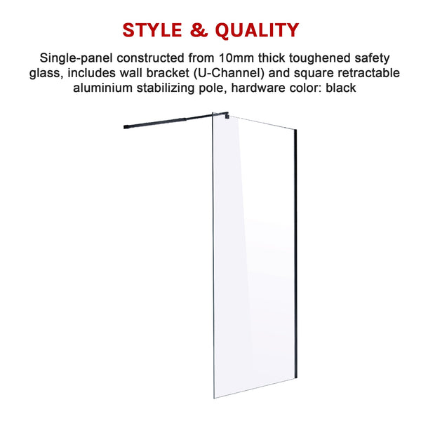 1000 X 2100Mm Frameless 10Mm Safety Glass Shower Screen Shower Enclosures