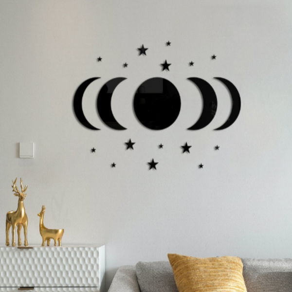 Acrylic Star Moon Shape Wall Sticker Lenses For Decoration In Living Rooms Bedrooms Wall Stickers