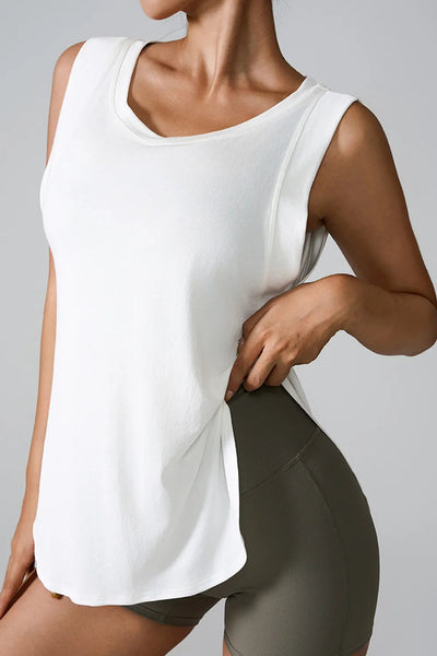 Slit Round Neck Active Tank Tops