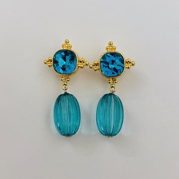 Veile Studios Middle Aged Style Blue Crystal Pendant Women's Artistic Retro Earrings
