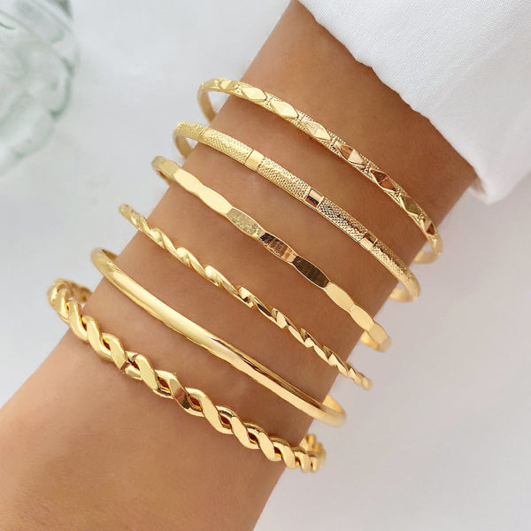 Veile Studios Bohemian Metal Chain Bracelet Set For Women Geometric Gold Colour Thick Link Bracelets