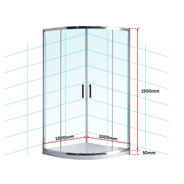 100 X 100Cm Rounded Sliding 6Mm Curved Shower Screen With Base In Chrome Shower Enclosures