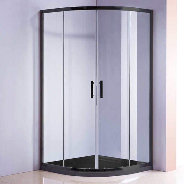 100 X 100Cm Rounded Sliding 6Mm Curved Shower Screen With Base In Black Shower Enclosures