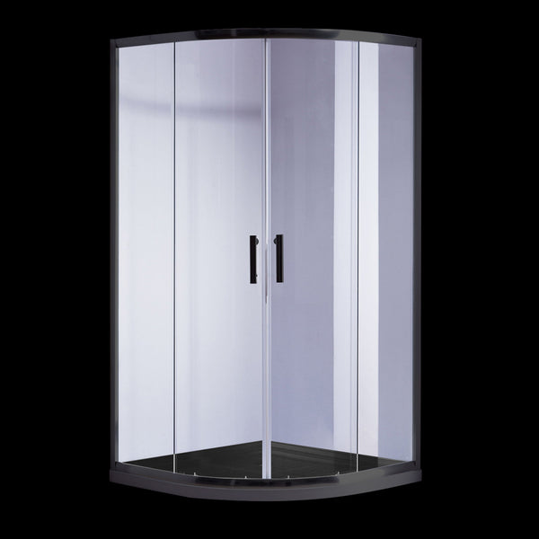 100 X 100Cm Rounded Sliding 6Mm Curved Shower Screen With Base In Black Shower Enclosures