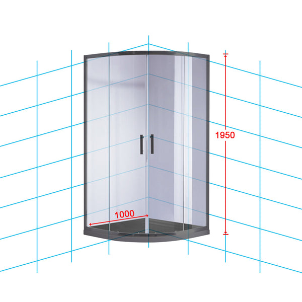 100 X 100Cm Rounded Sliding 6Mm Curved Shower Screen With Base In Black Shower Enclosures