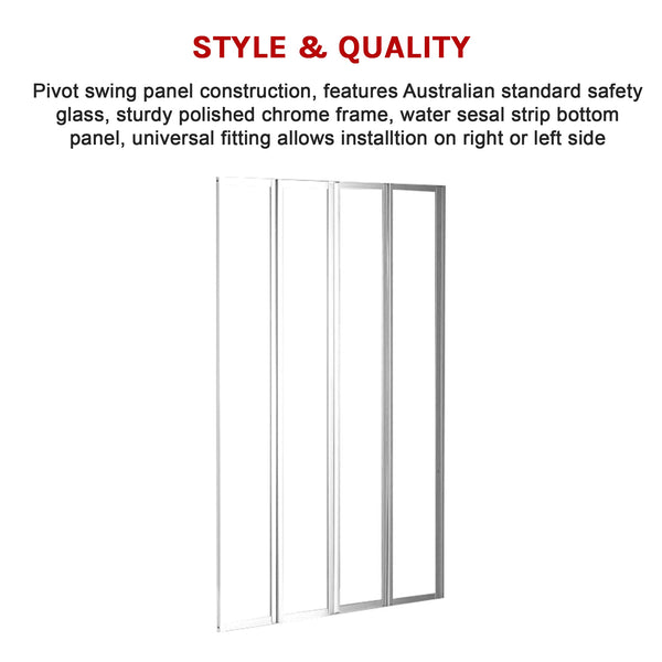 4 Fold Chrome Folding Bath Shower Screen Door Panel 1000 X 1400Mm Shower Enclosures