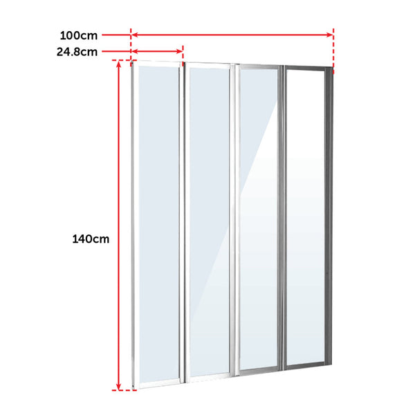 4 Fold Chrome Folding Bath Shower Screen Door Panel 1000 X 1400Mm Shower Enclosures