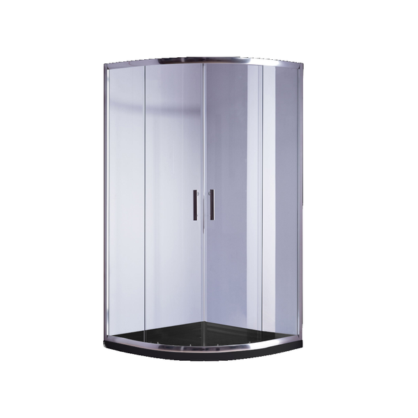 100 X 100Cm Chrome Rounded Sliding 6Mm Curved Shower Screen With Black Base Shower Enclosures