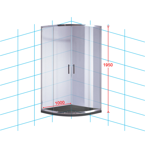 100 X 100Cm Chrome Rounded Sliding 6Mm Curved Shower Screen With Black Base Shower Enclosures