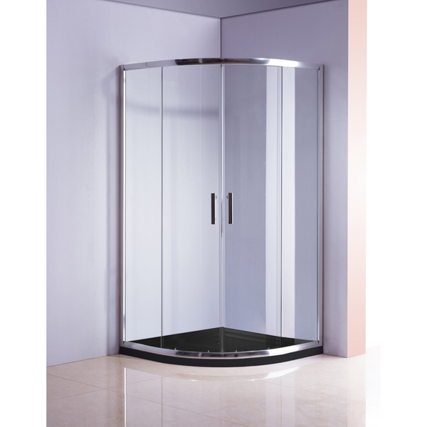 100 X 100Cm Chrome Rounded Sliding 6Mm Curved Shower Screen With Black Base Shower Enclosures