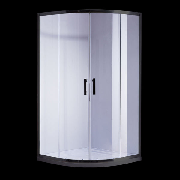 90 X 90Cm Black Rounded Sliding 6Mm Curved Shower Screen With White Base Shower Enclosures