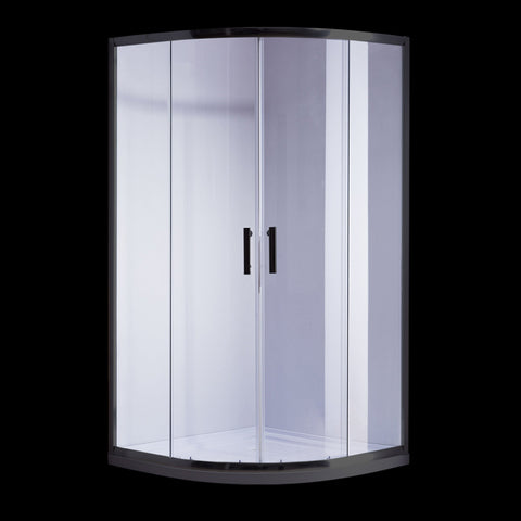 90 X 90Cm Black Rounded Sliding 6Mm Curved Shower Screen With White Base Shower Enclosures