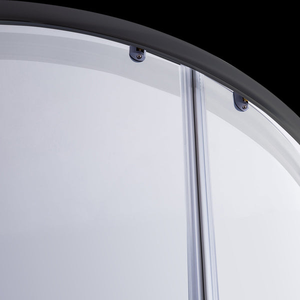 90 X 90Cm Black Rounded Sliding 6Mm Curved Shower Screen With White Base Shower Enclosures
