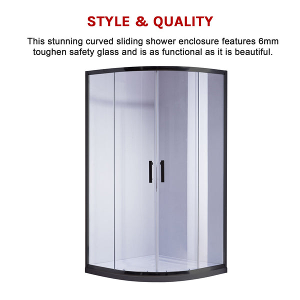 90 X 90Cm Black Rounded Sliding 6Mm Curved Shower Screen With White Base Shower Enclosures