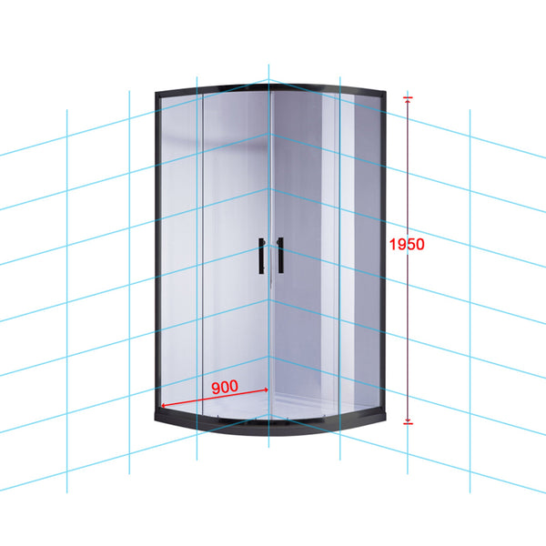 90 X 90Cm Black Rounded Sliding 6Mm Curved Shower Screen With White Base Shower Enclosures