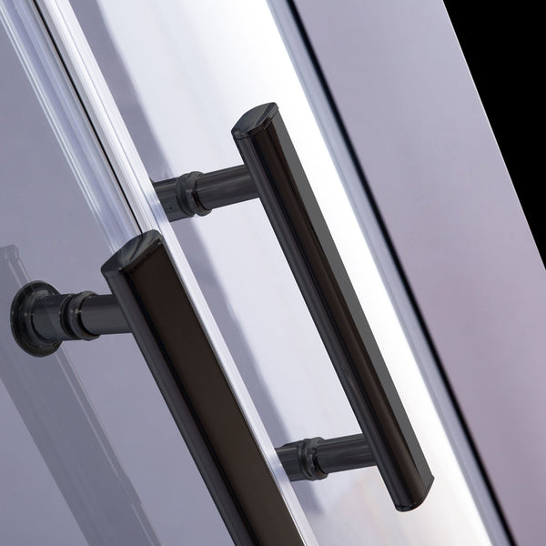 100 X 100Cm Black Rounded Sliding 6Mm Curved Shower Screen With White Base Shower Enclosures