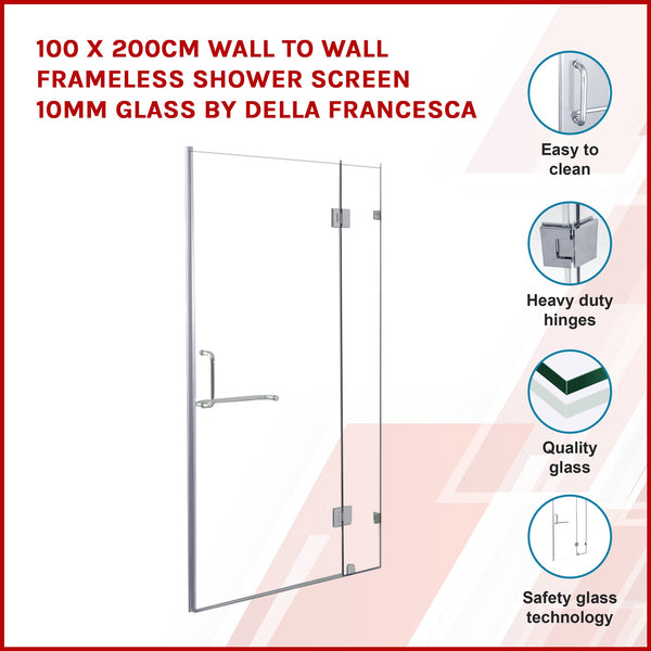 100 X 200Cm Wall To Frameless Shower Screen 10Mm Glass By Della Francesca Shower Enclosures