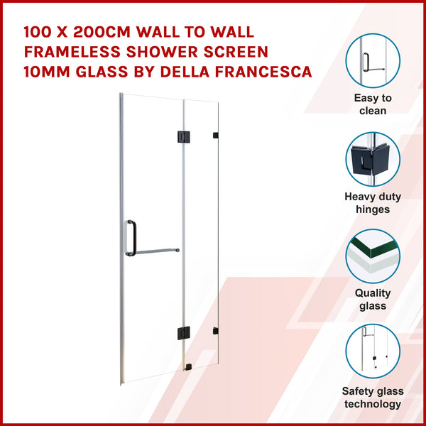 100 X 200Cm Wall To Frameless Shower Screen 10Mm Glass By Della Francesca Shower Enclosures