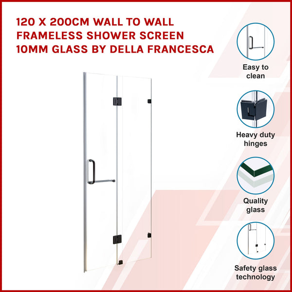 120 X 200Cm Wall To Frameless Shower Screen 10Mm Glass By Della Francesca Shower Enclosures