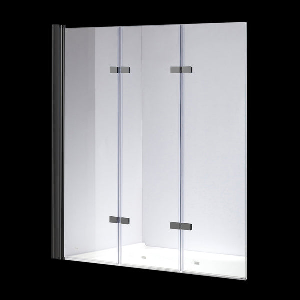 3 Fold Black Folding Bath Shower Screen Door Panel 1300Mm X 1400Mm Shower Enclosures