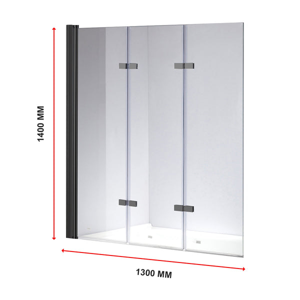 3 Fold Black Folding Bath Shower Screen Door Panel 1300Mm X 1400Mm Shower Enclosures