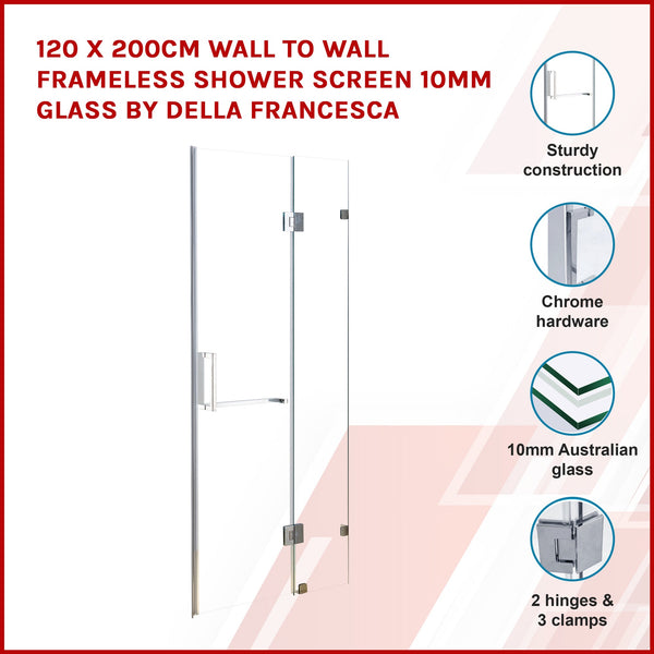 120 X 200Cm Wall To Frameless Shower Screen 10Mm Glass By Della Francesca Shower Enclosures