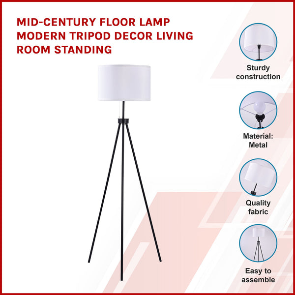 Mid Century Floor Lamp Modern Tripod Decor Living Room Standing Lamps