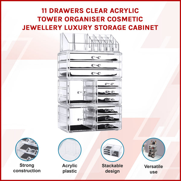 11 Drawers Clear Acrylic Tower Organiser Cosmetic Jewellery Luxury Storage Cabinet Dressers & Chests Of Drawers
