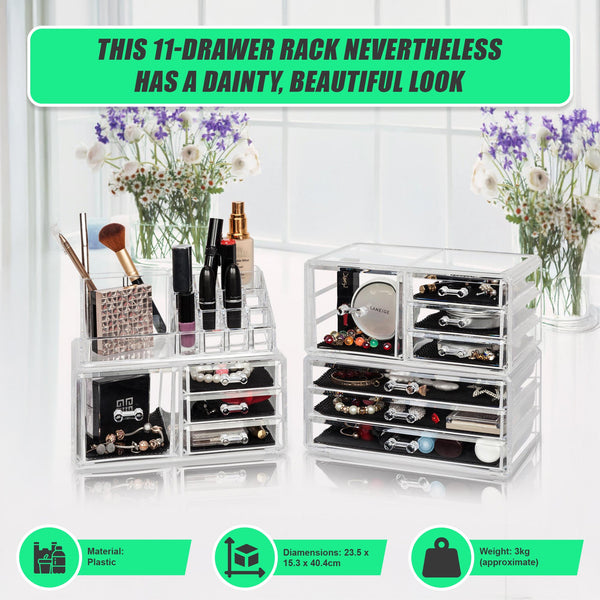 11 Drawers Clear Acrylic Tower Organiser Cosmetic Jewellery Luxury Storage Cabinet Dressers & Chests Of Drawers
