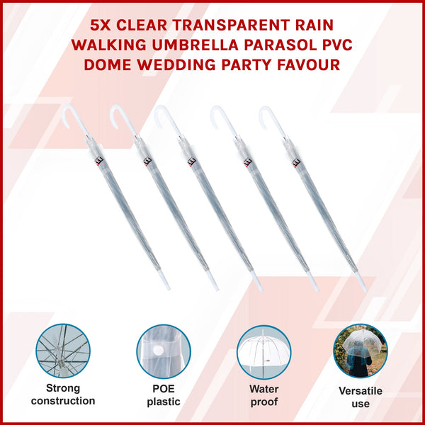 5X Clear Transparent Rain Walking Umbrella Parasol Pvc Dome Wedding Party Favour Umbrellas