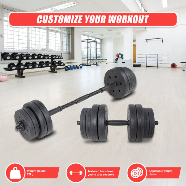 20Kg Dumbbell Set Home Gym Fitness Exercise Weights Bar Plate Dumbbells
