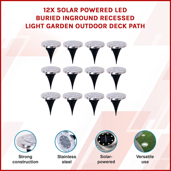 12X Solar Powered Led Buried Inground Recessed Light Garden Outdoor Deck Path Outdoor Lighting Accessories
