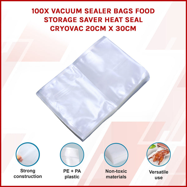 100X Vacuum Sealer Bags Food Storage Saver Heat Cryovac 20Cm 30Cm Vacuum Sealers